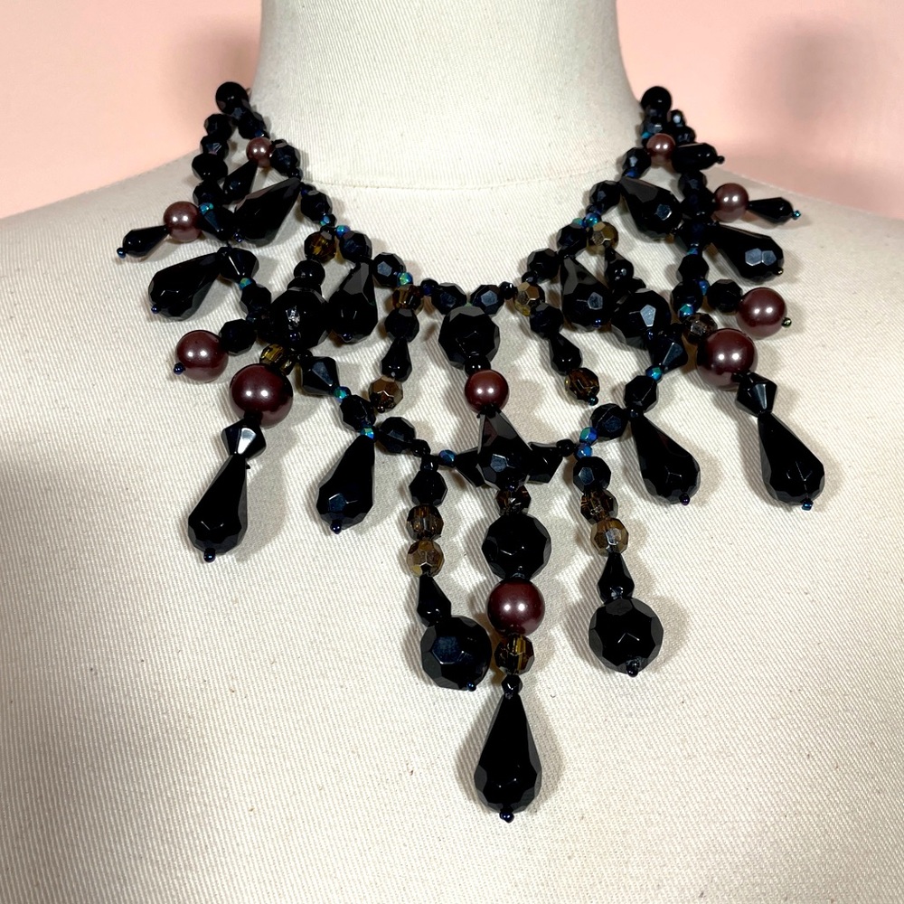 Vintage Black Rhinestone Halloween Grunge Edgy Oversized Whimsical Goth Necklace